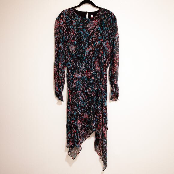 IRO Blank Dress Black Floral Print Asymmetric Chiffon Long Sleeves SZ 10 US - Picture 3 of 8